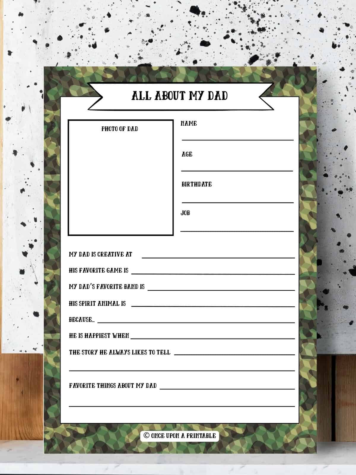 All about my dad camo for older kids. 