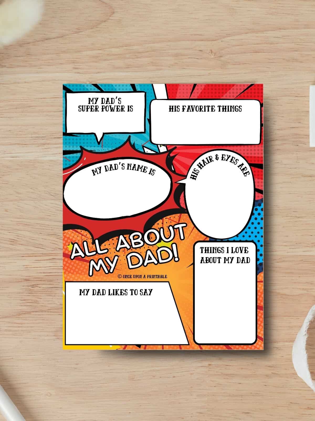 All about my dad printable "comic book style".