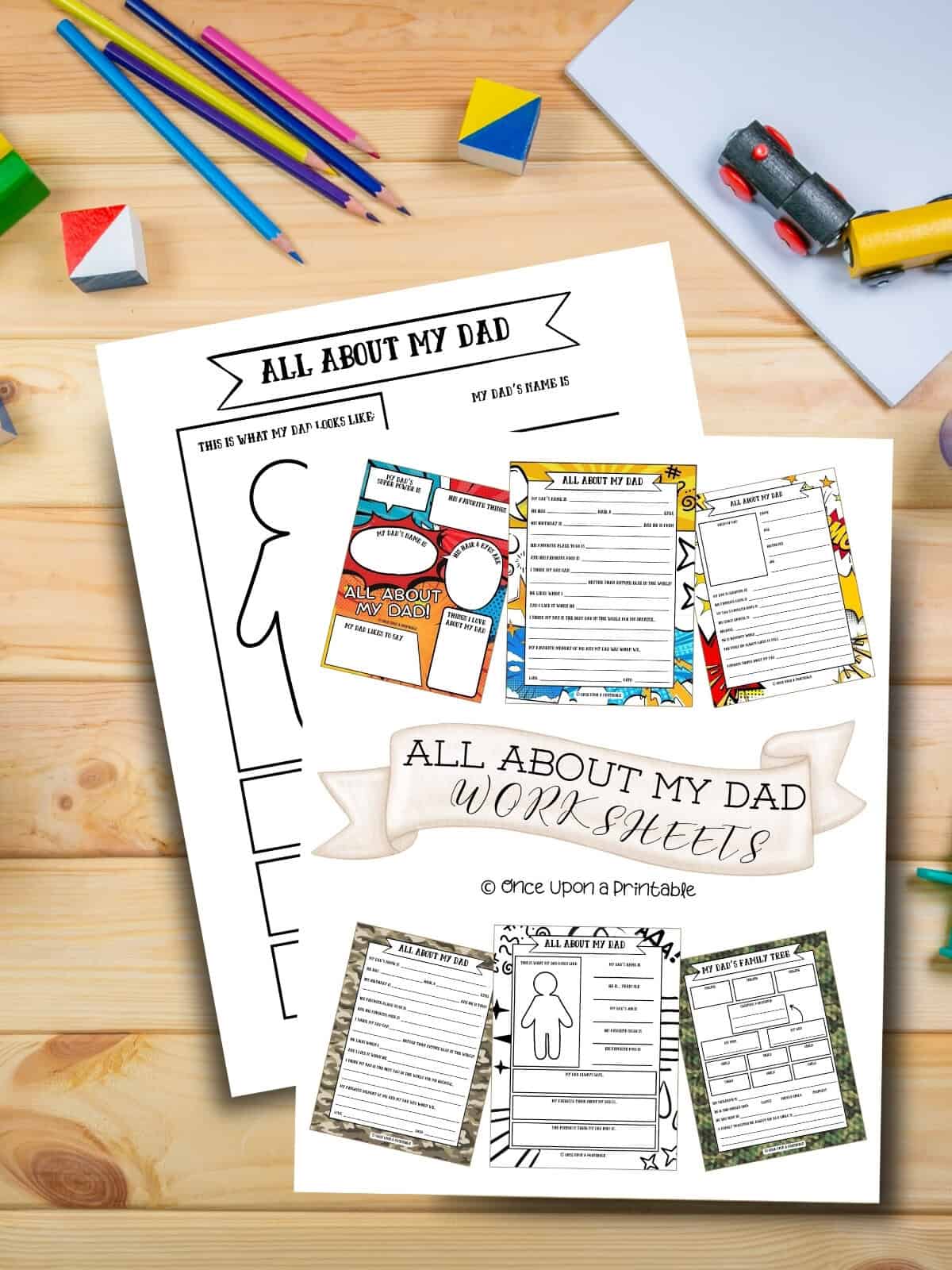 All about my Dad printables with cover page. 