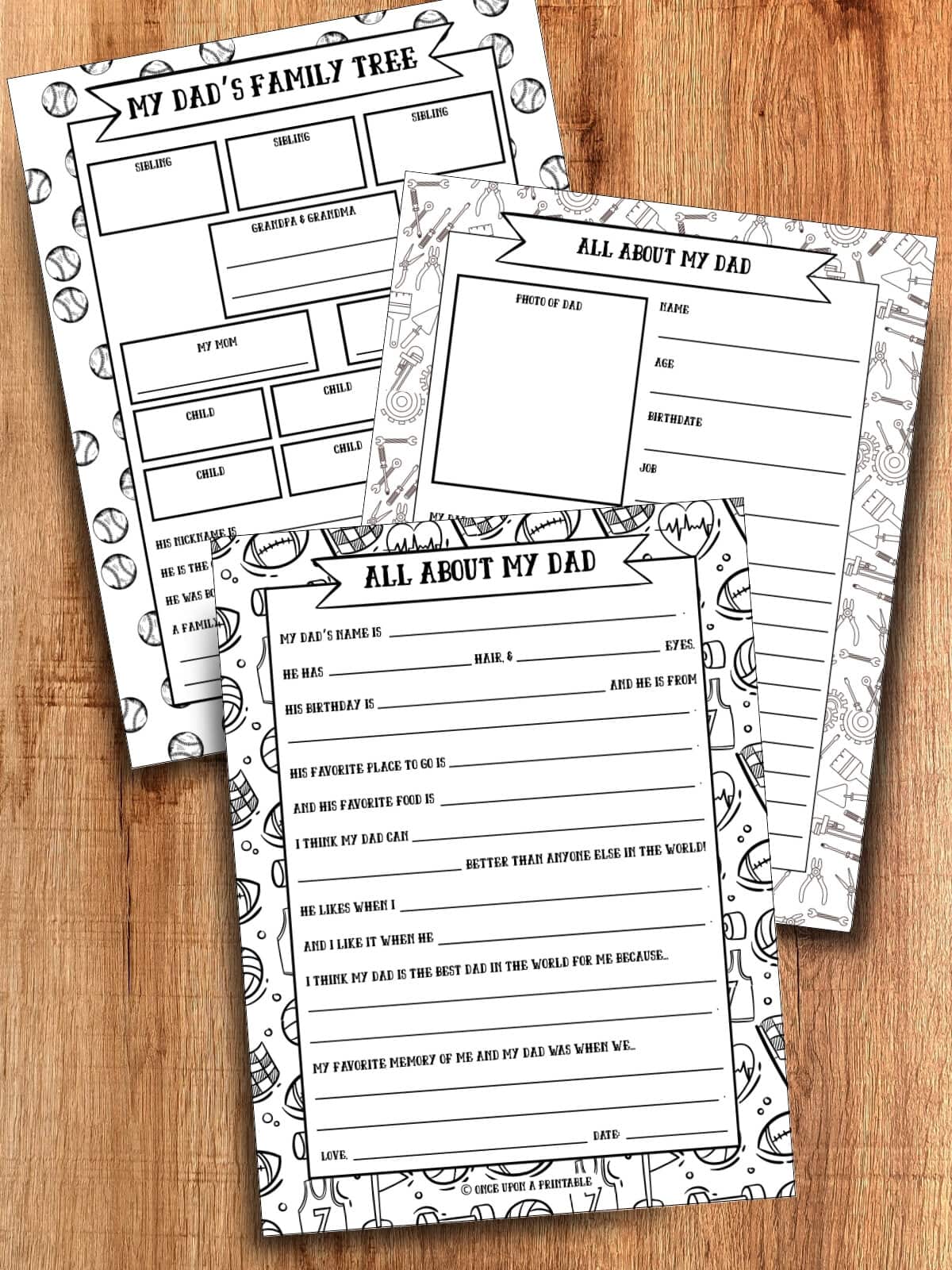 All about my dad worksheets for kids. 