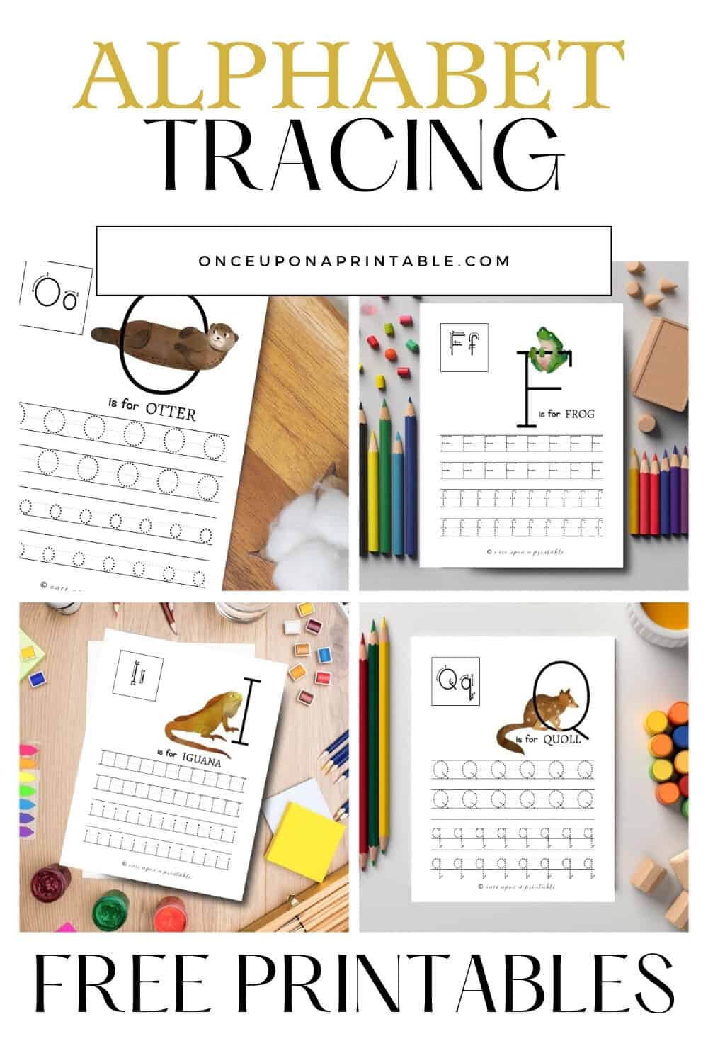 Alphabet tracing worksheets with animals
