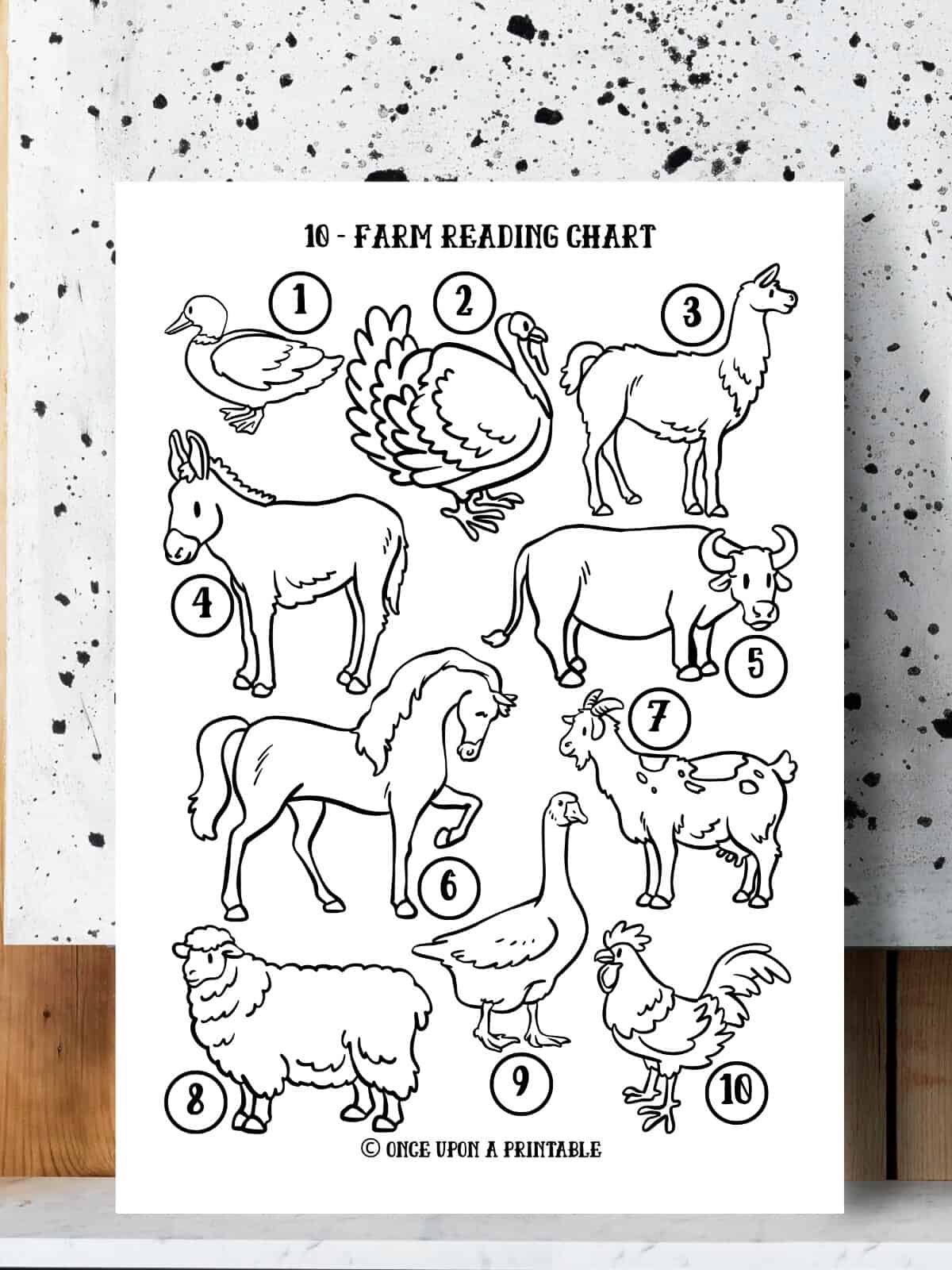 Farm reading chart for coloring with reading log for kids.