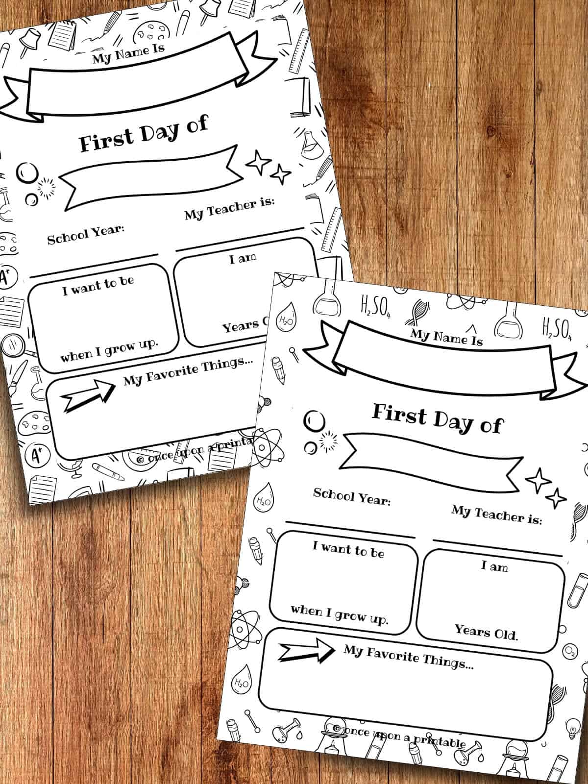 First day of school doodle signs "all about me" worksheets.