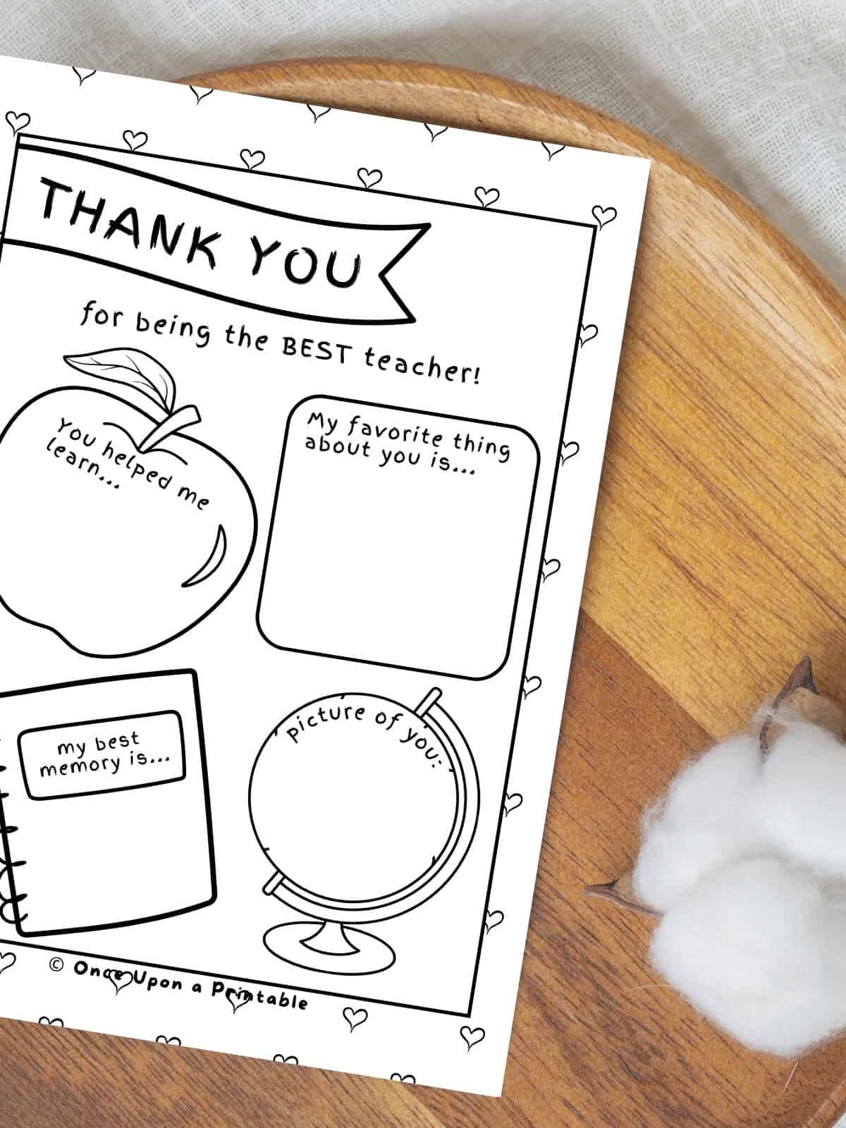 Teacher appreciation prompt writing page.