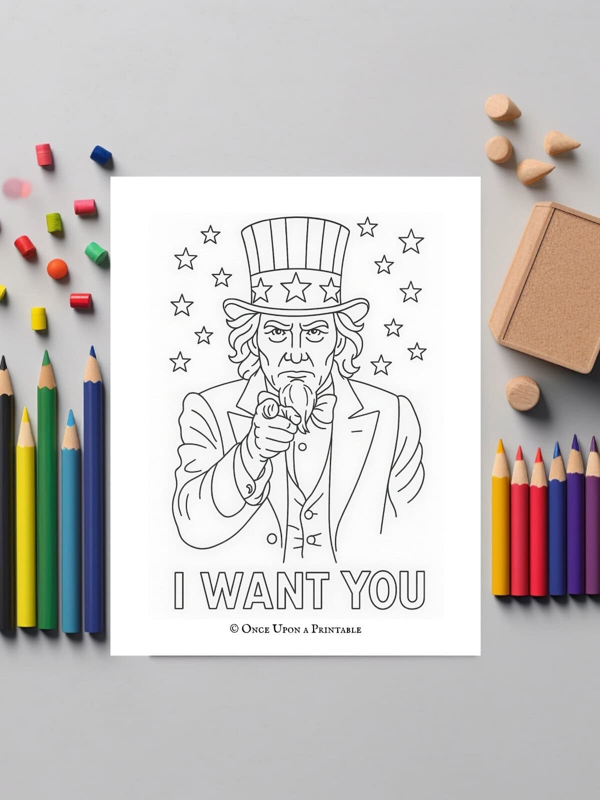 Uncle Same 4th of July coloring page. 