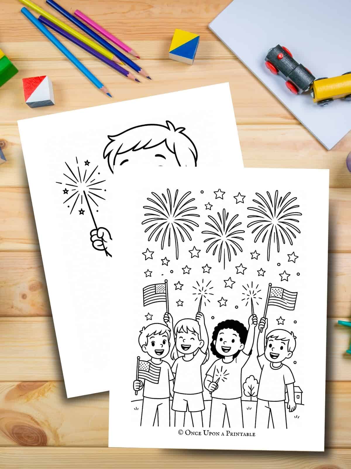 Fourth of July kids coloring pages. 