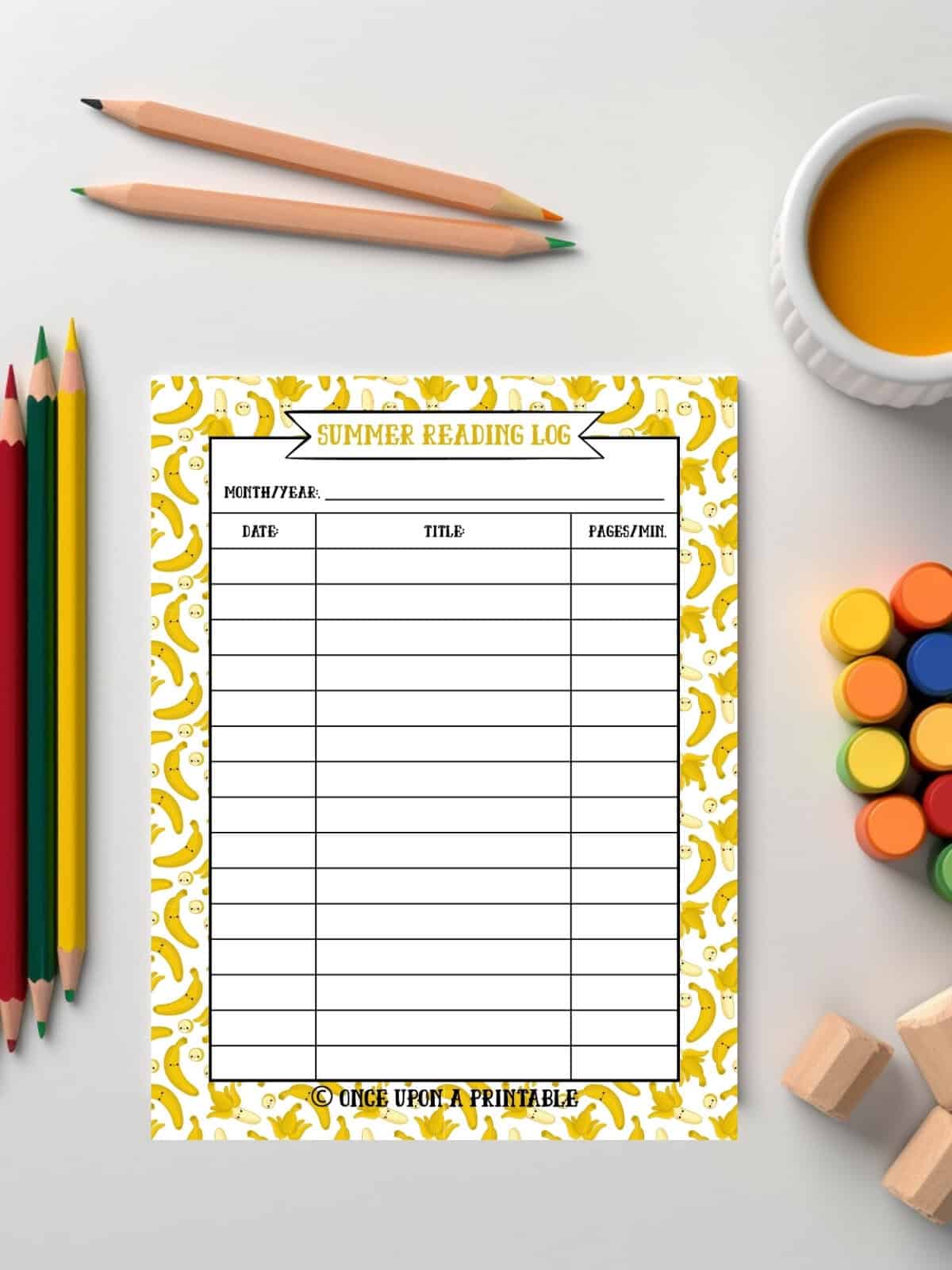 Summer reading log with bananas. 