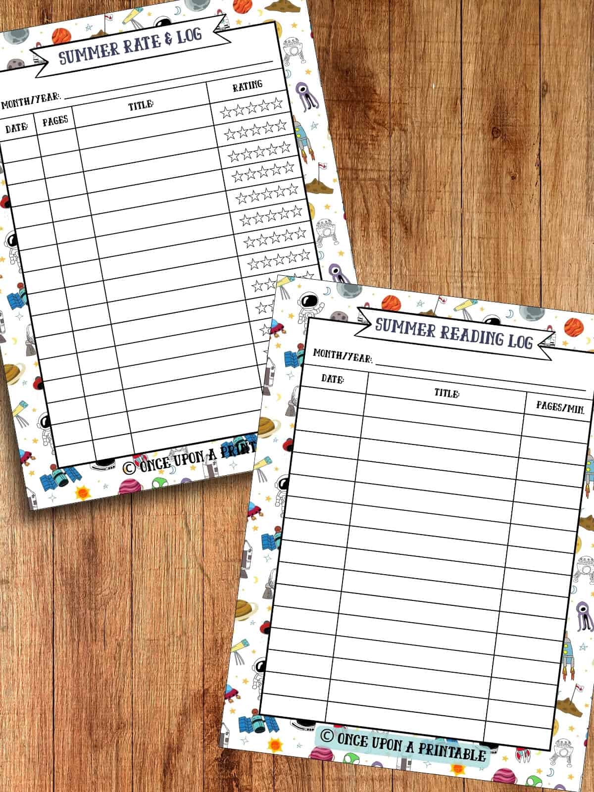 Summer reading logs with space theme. 