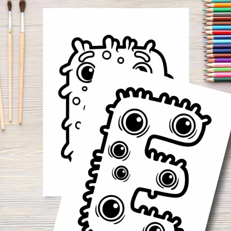 ABC Printable coloring pages for kids with Monsters.