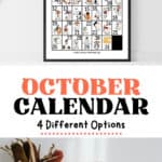 October calendar for 2025 with Halloween themes.
