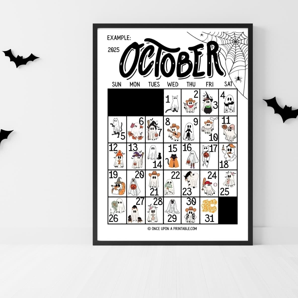 October Calendar printable Halloween themed.