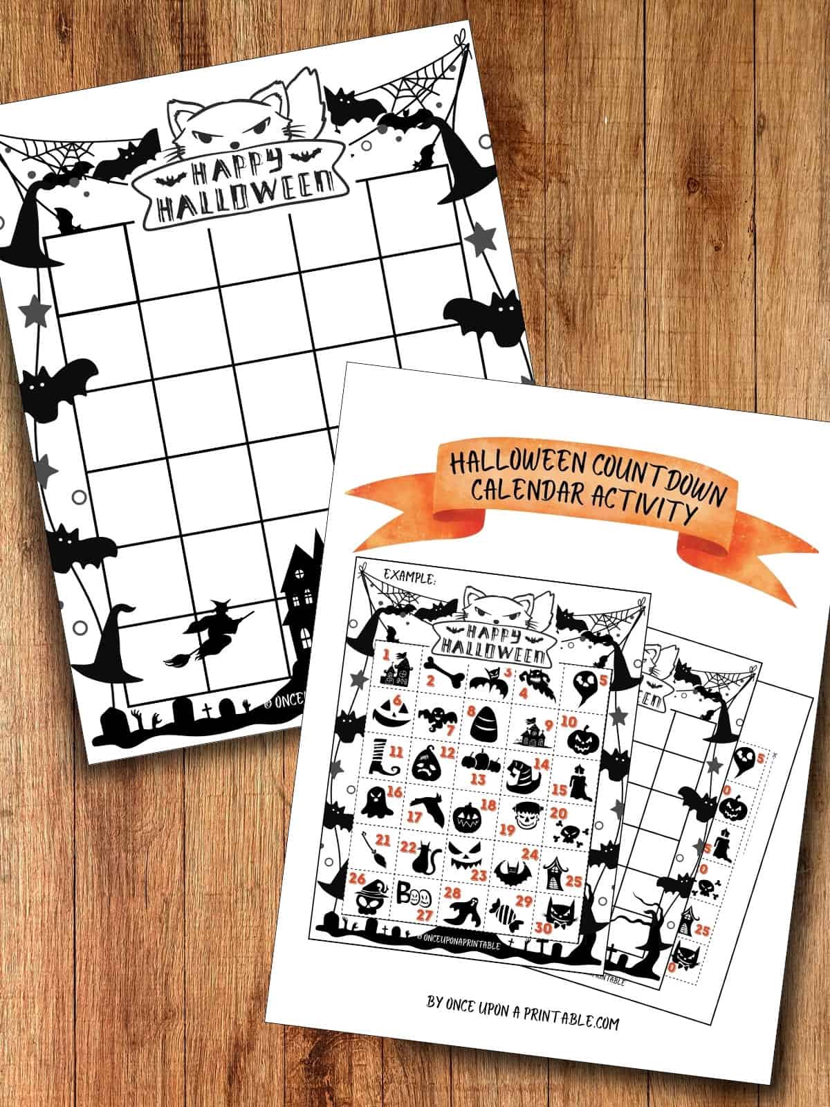 Black and white Halloween advent printables. 