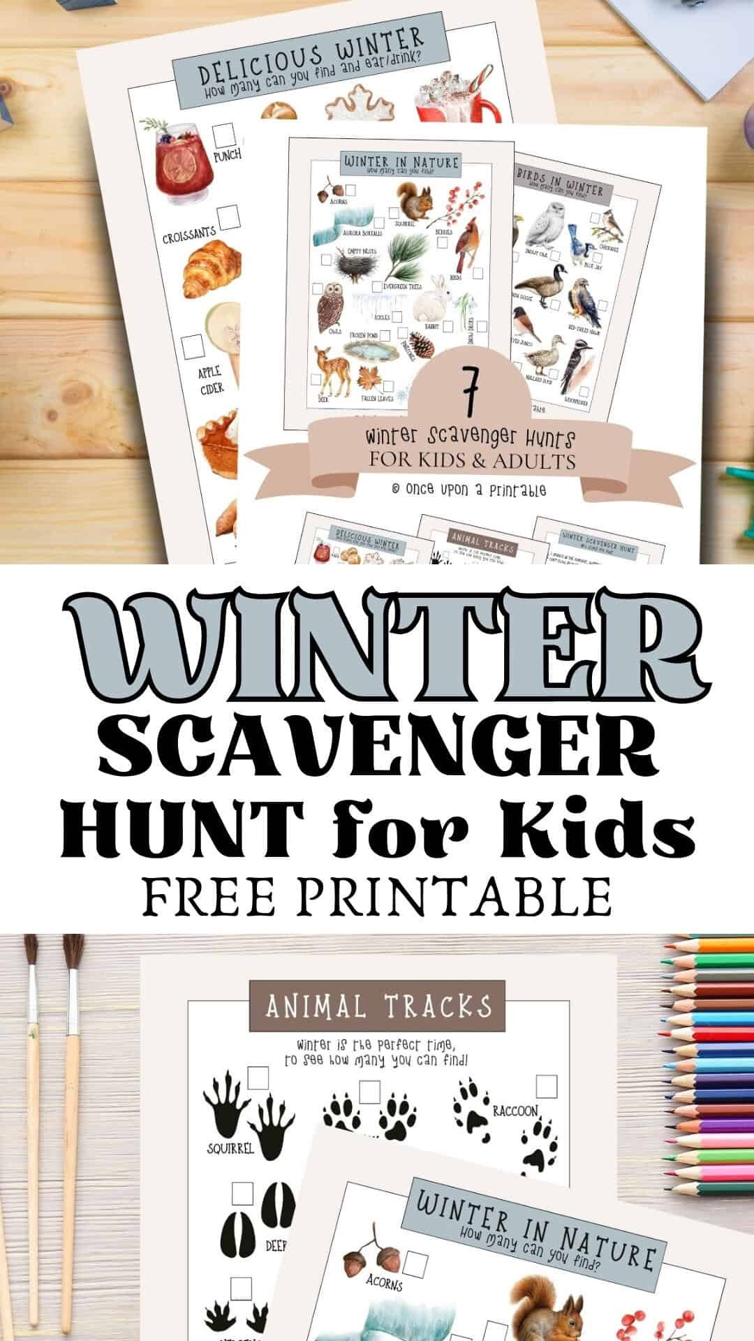 Winter scavenger hunt for kids free printable.