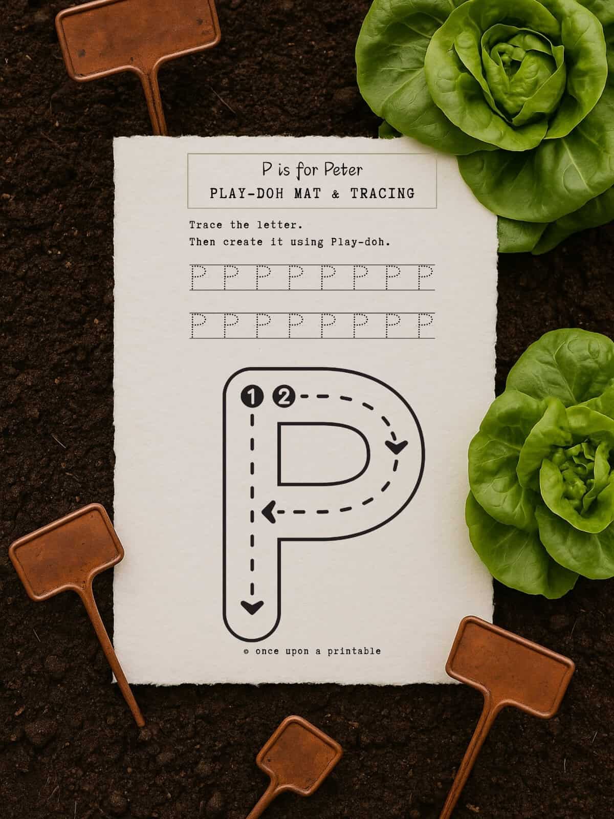 P is for Peter, word tracing page. 