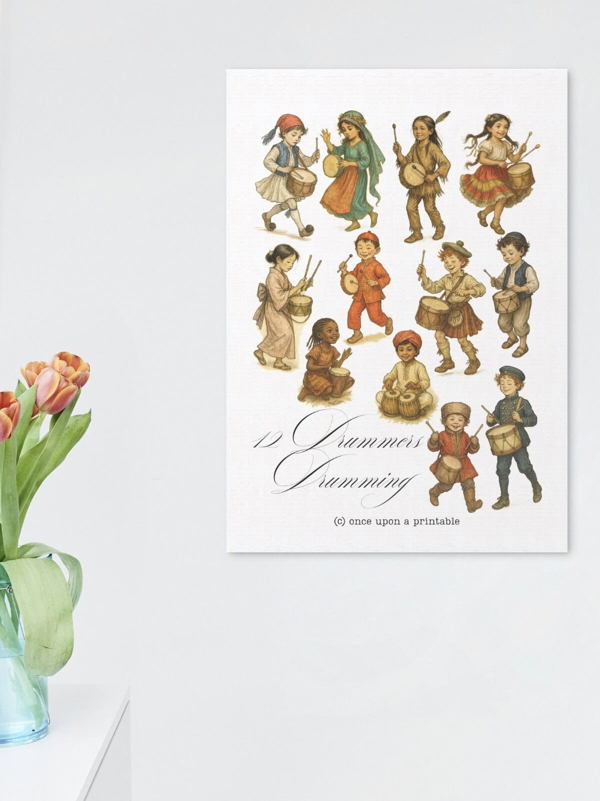 12 Drummers drumming art print.