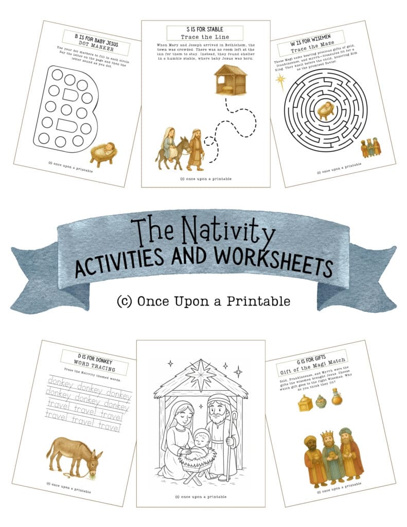 The nativity activities and worksheet cover page.