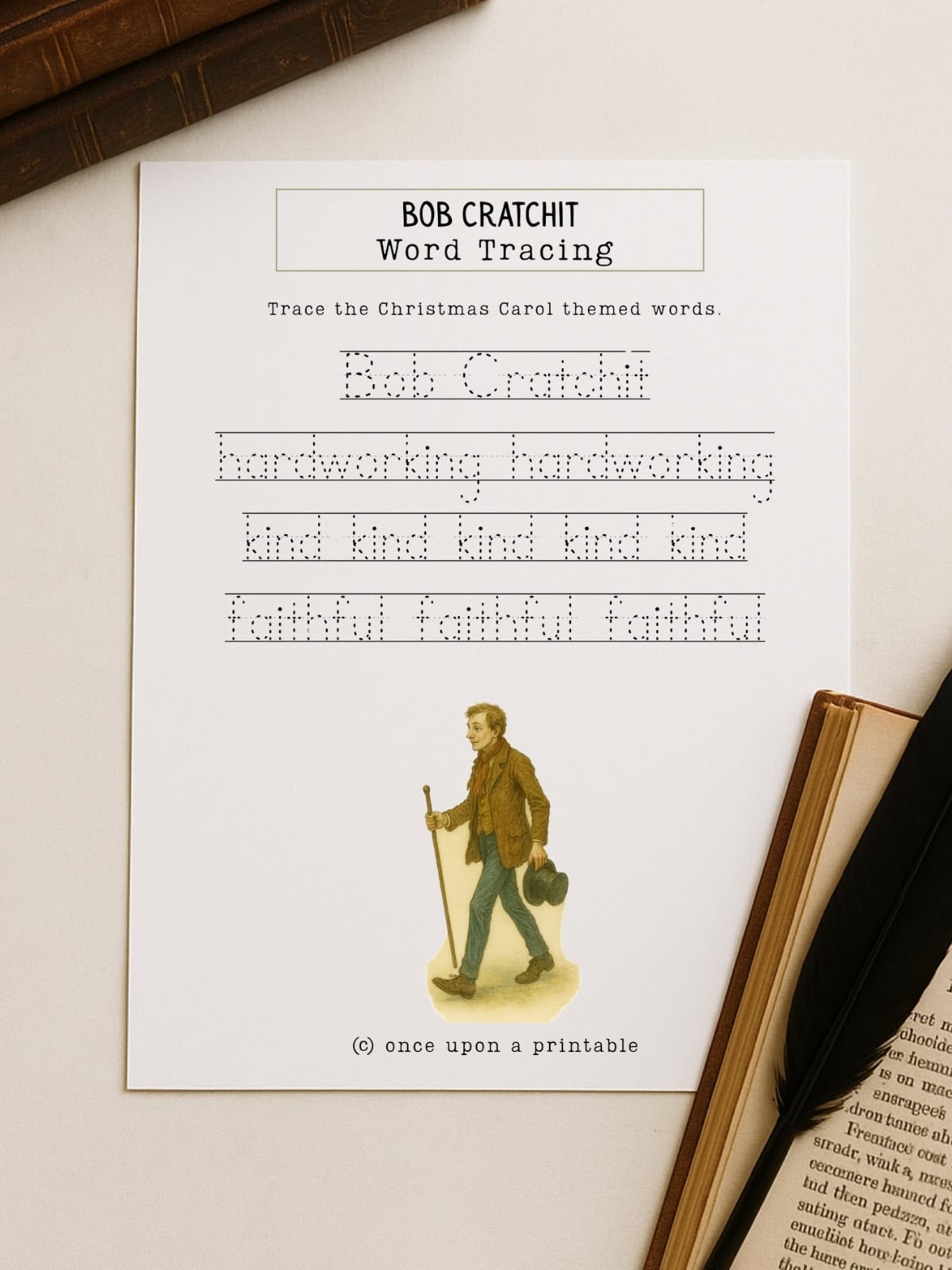 Bob Cratchit word tracing worksheet.