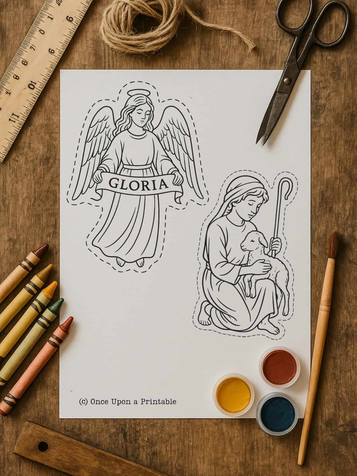 Christmas angle and shepherd boy, nativity scene printable.