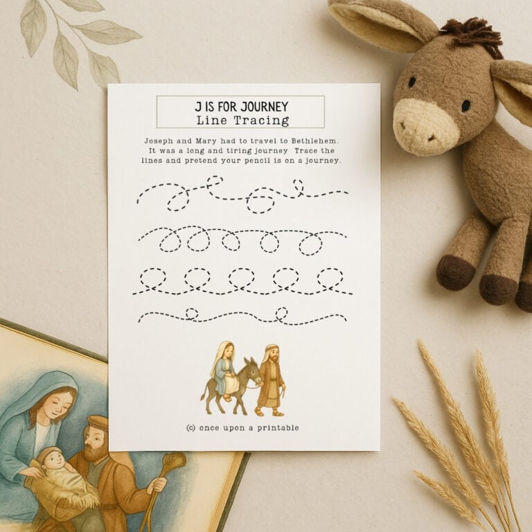 Nativity worksheet printables with line tracing.