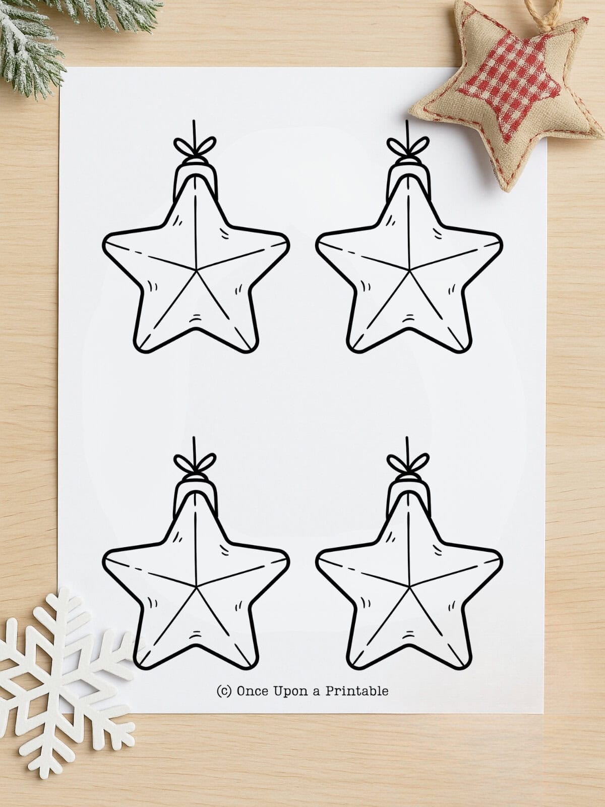 Four star christmas ornament template printable.