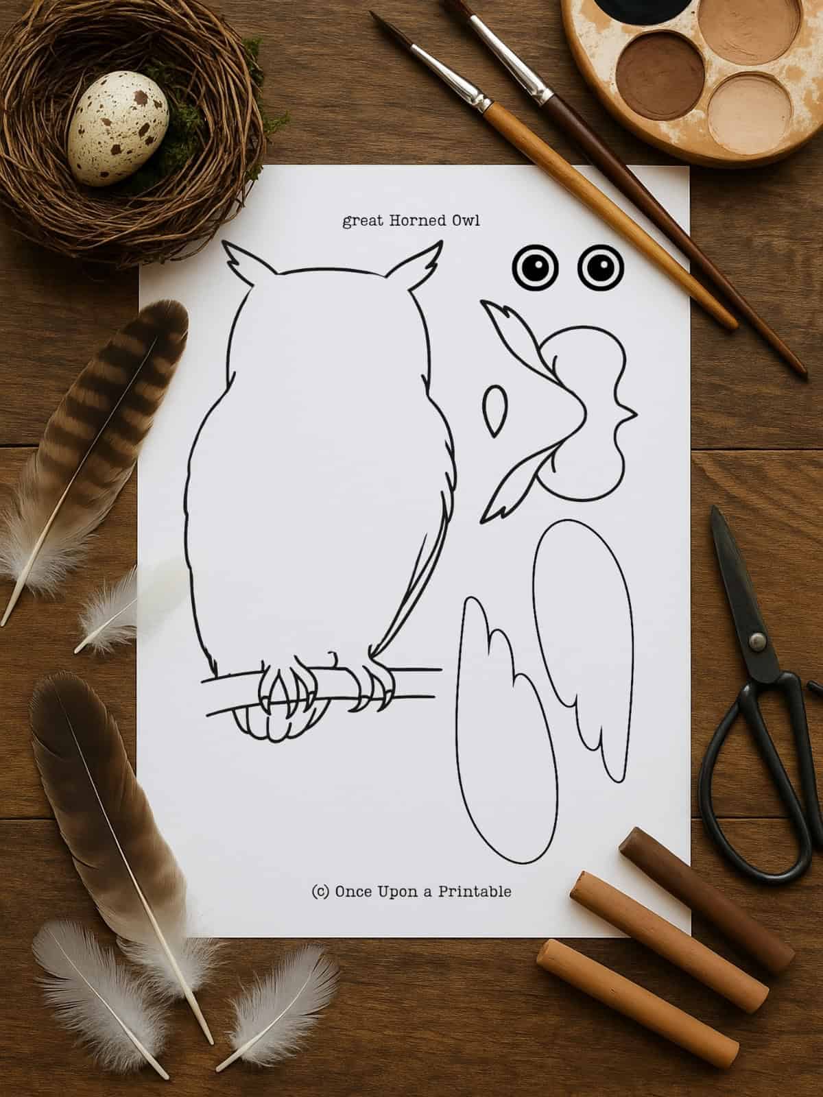 Great Horned Owl template craft page.