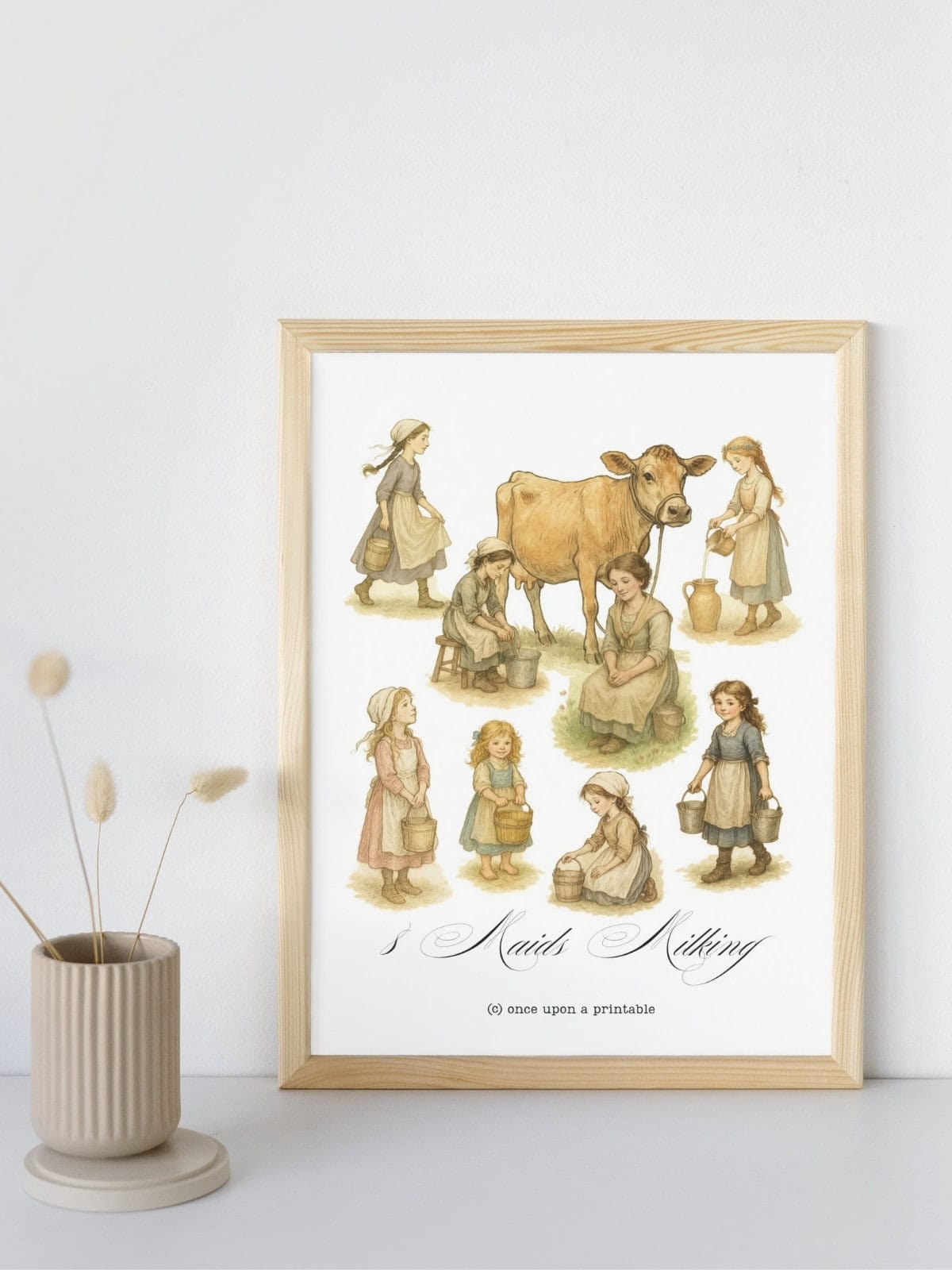 8 Maids milking watercolor art print and greeting card.