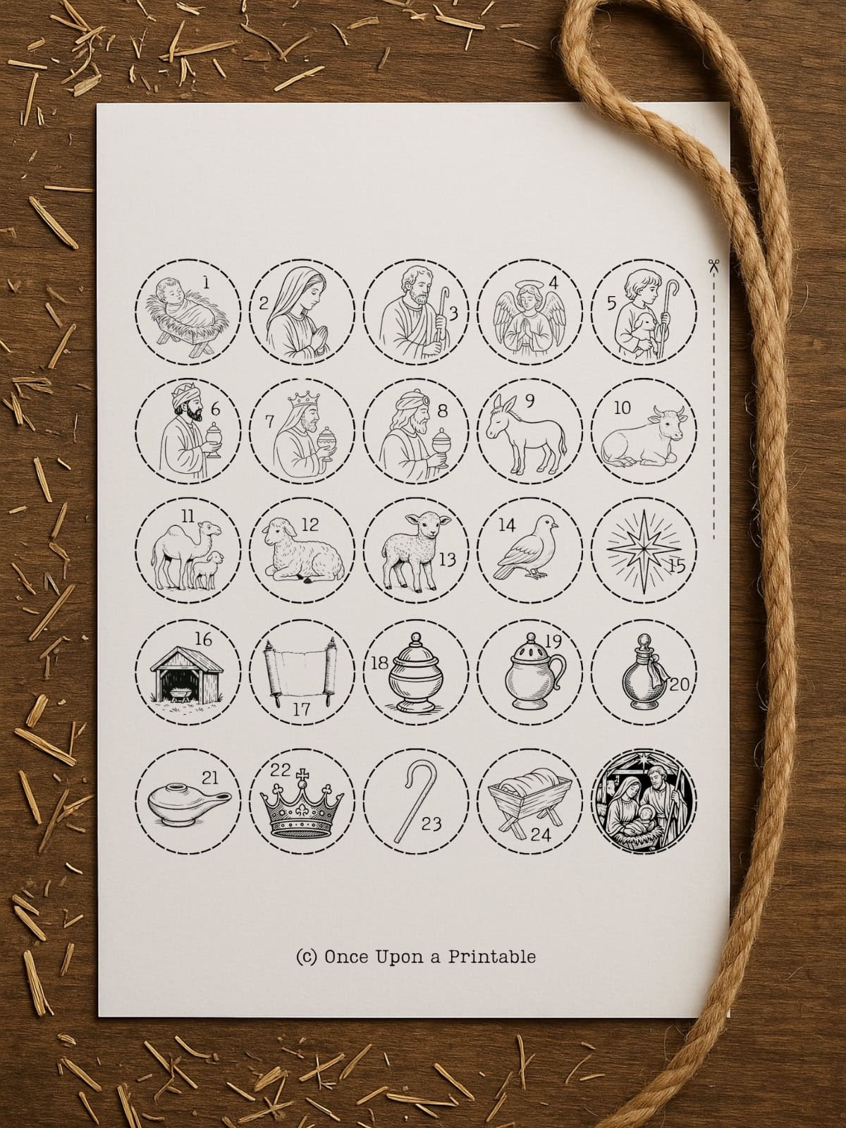 Nativity advent coloring pieces.