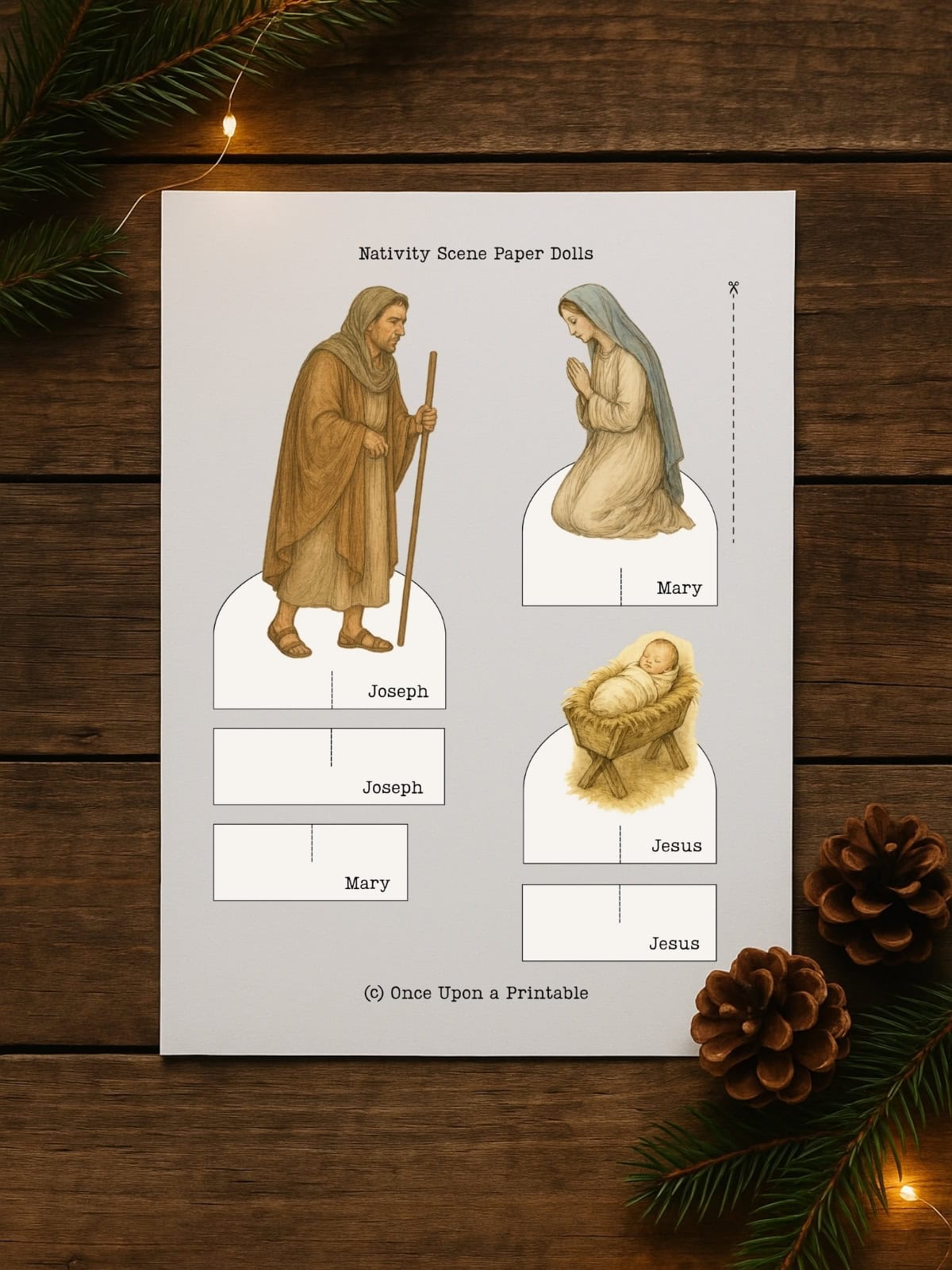 Joseph, mary, and baby Jesus printable nativity scene paper dolls. 
