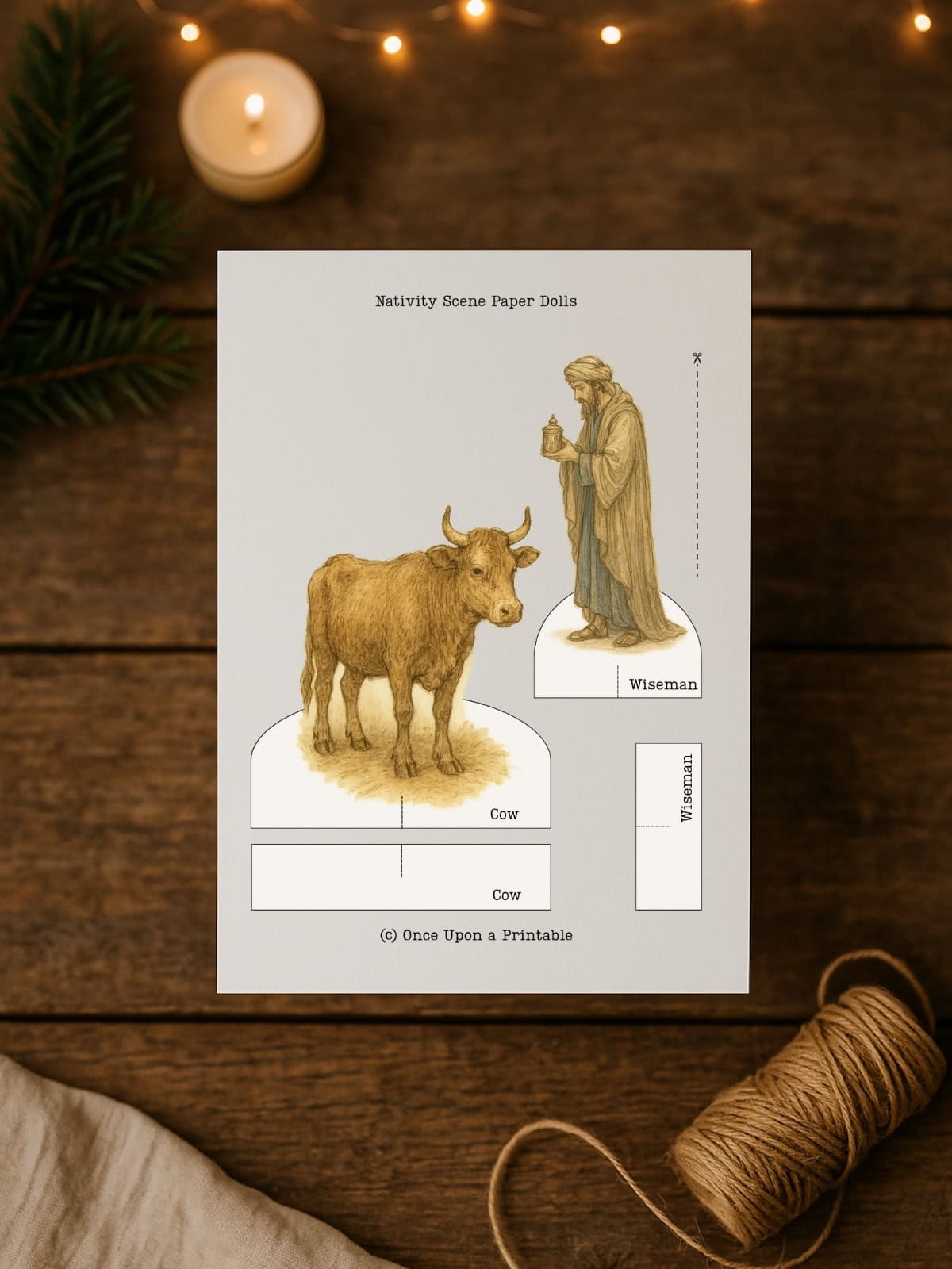 Oxen and wiseman printable nativity scene paper dolls. 