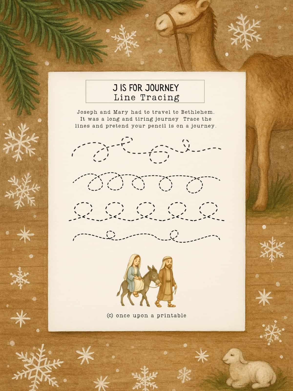 Nativity worksheet line tracing.