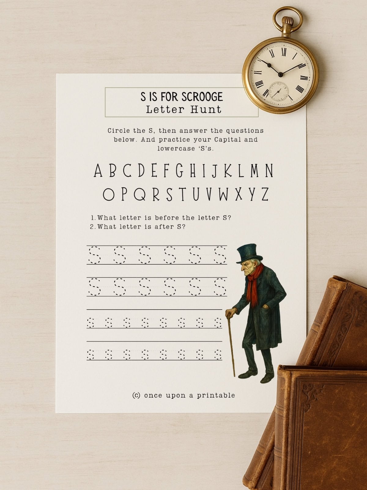 S is for scrooge, worksheet.
