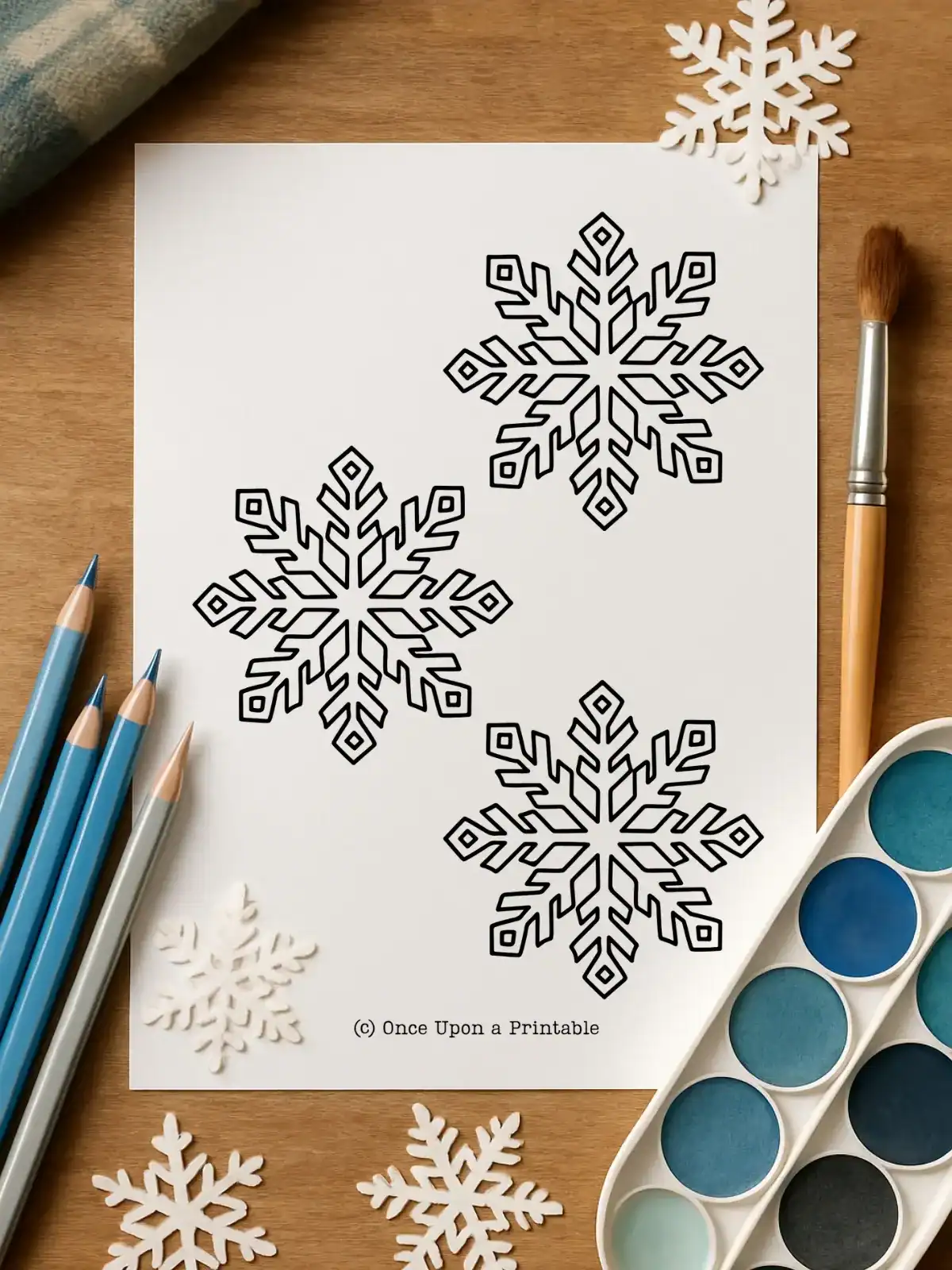 Three snowflake template printable.