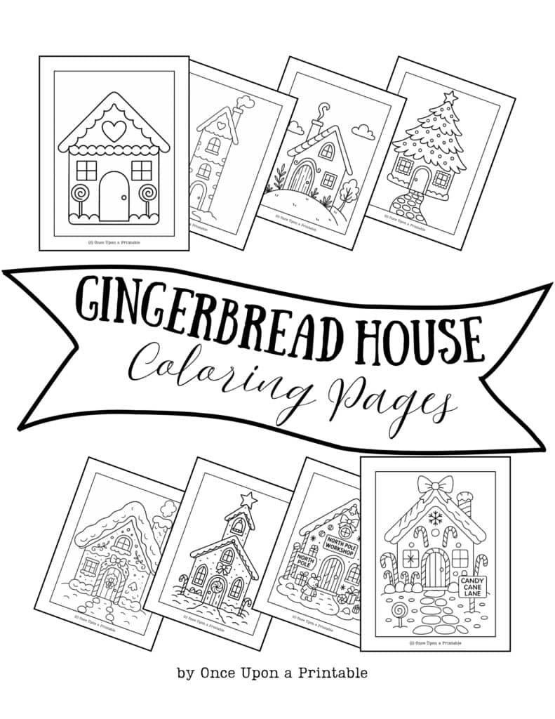 Gingerbread house coloring page collection cover page. 