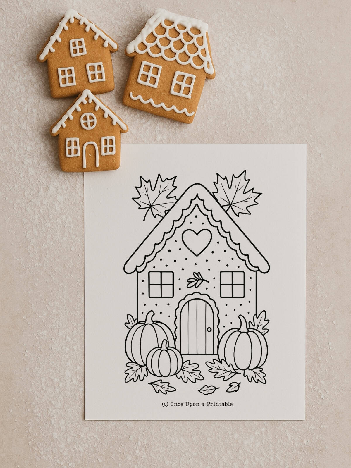 Fall themed gingerbread coloring page. 