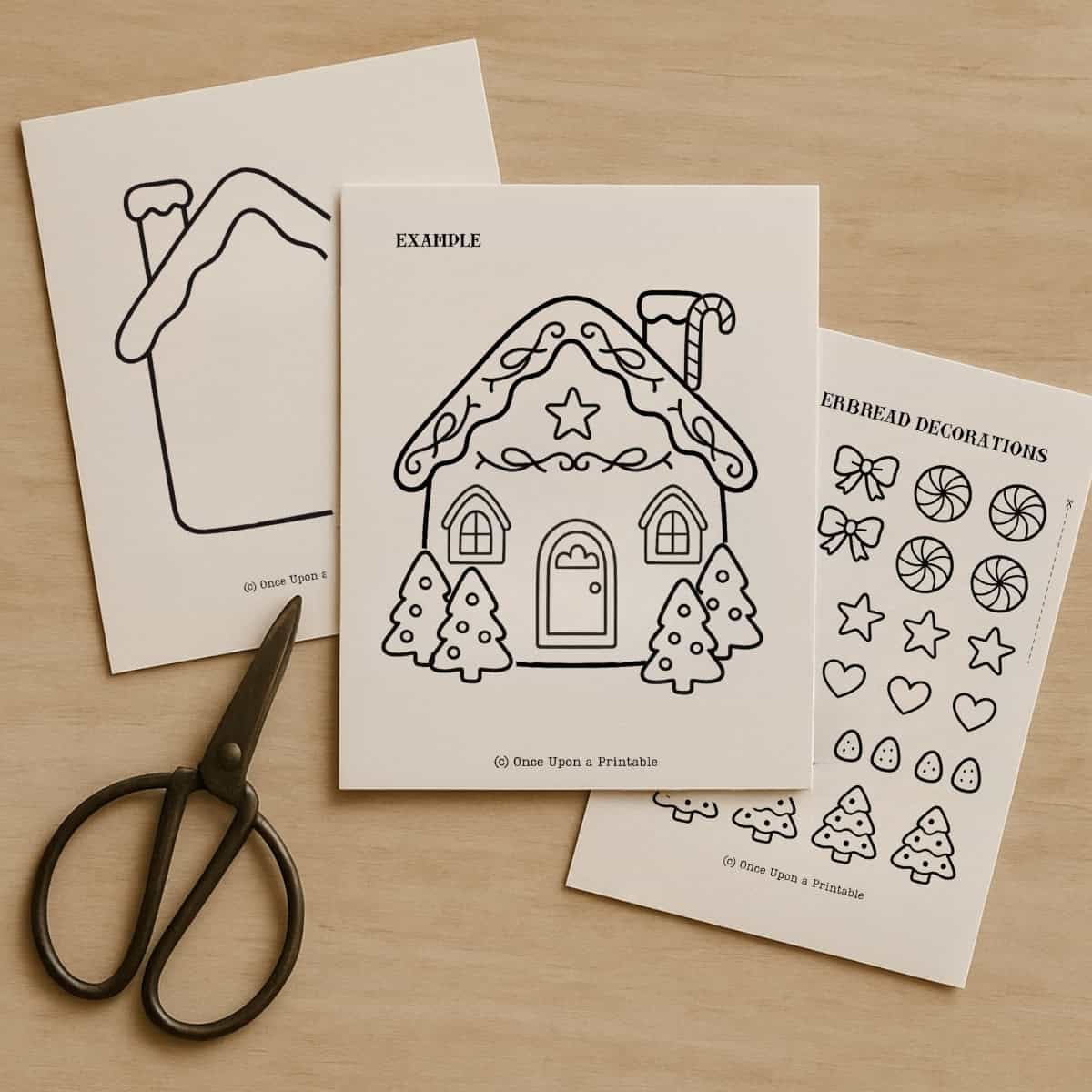 Gingerbread house craft, three pages.