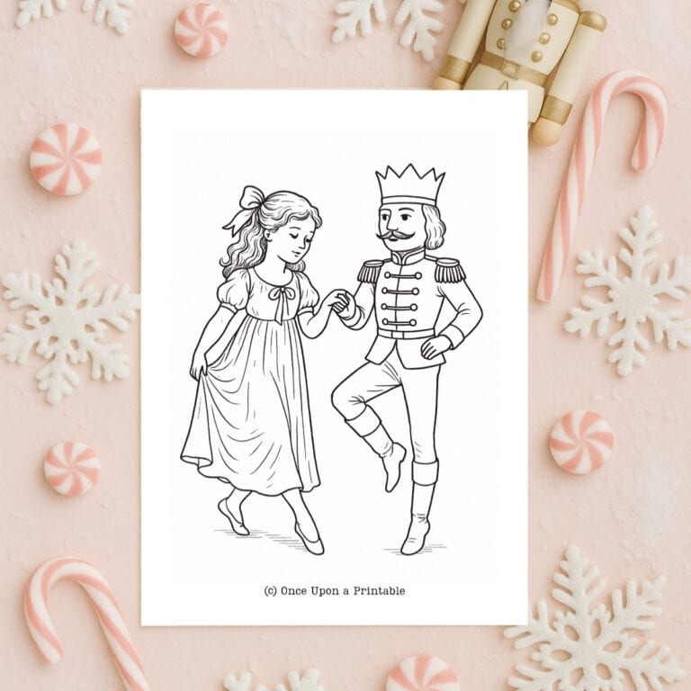 Nutcracker coloring pages with Clara and the Nutcracker dancing.