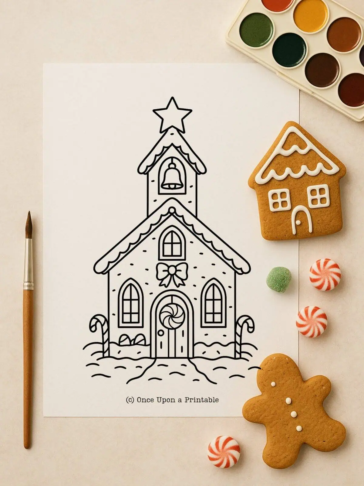 Gingerbread church house coloring page. 