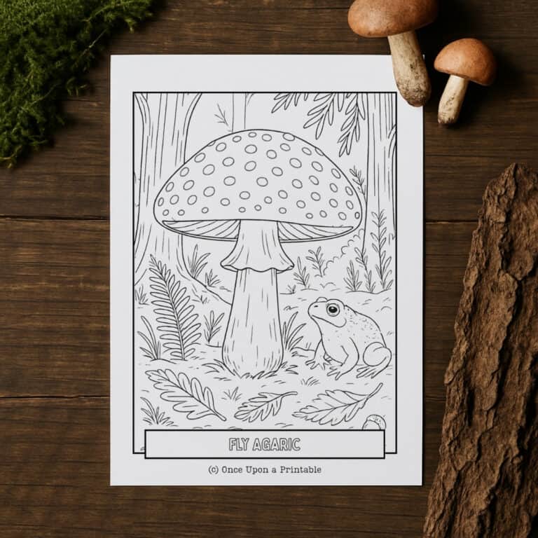 Mushroom coloring page with frog.