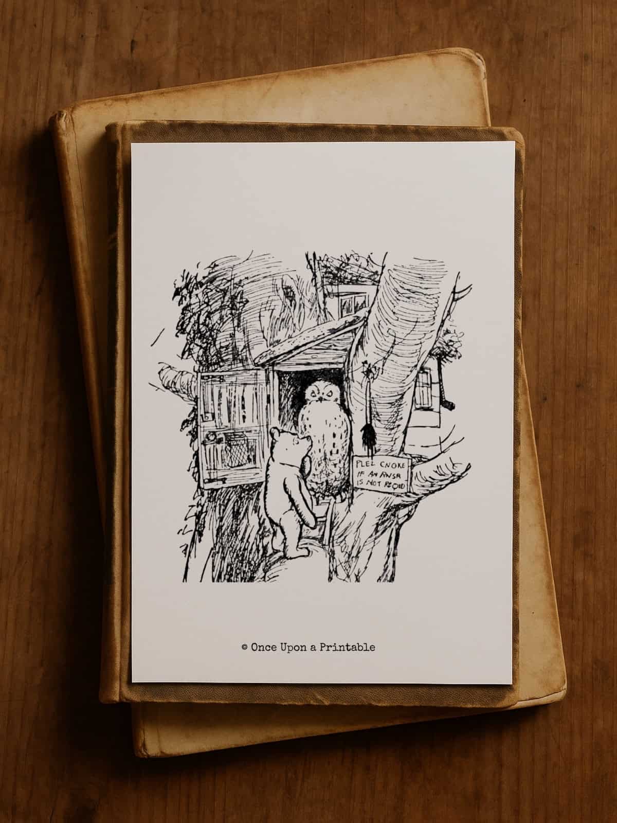 Winnie the Pooh stuck in Rabbit's door hole.