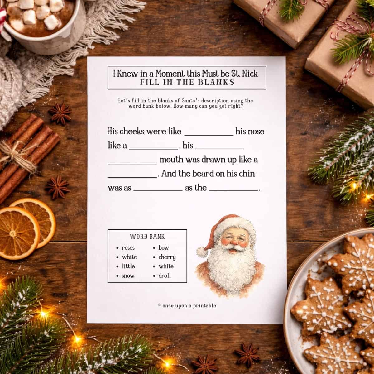 Twas the night before christmas printable "fill in the blanks".