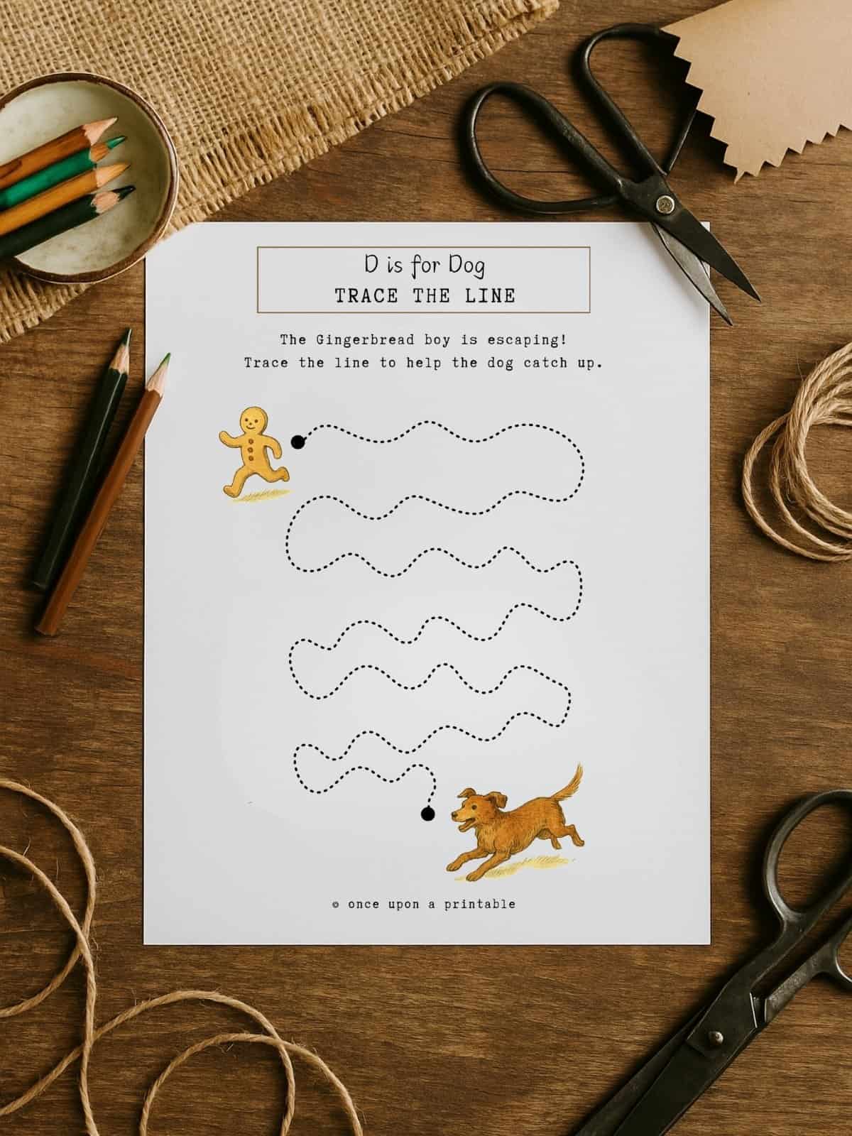 Gingerbread worksheet trace the line printable.