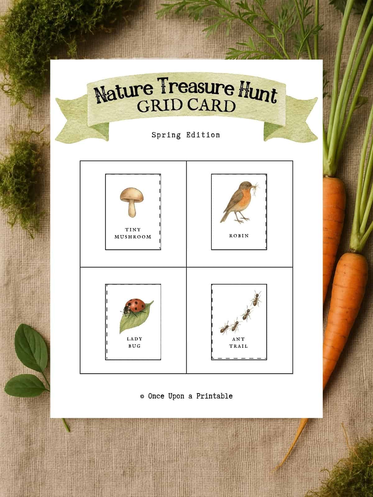 Nature treasure hunt grid card.