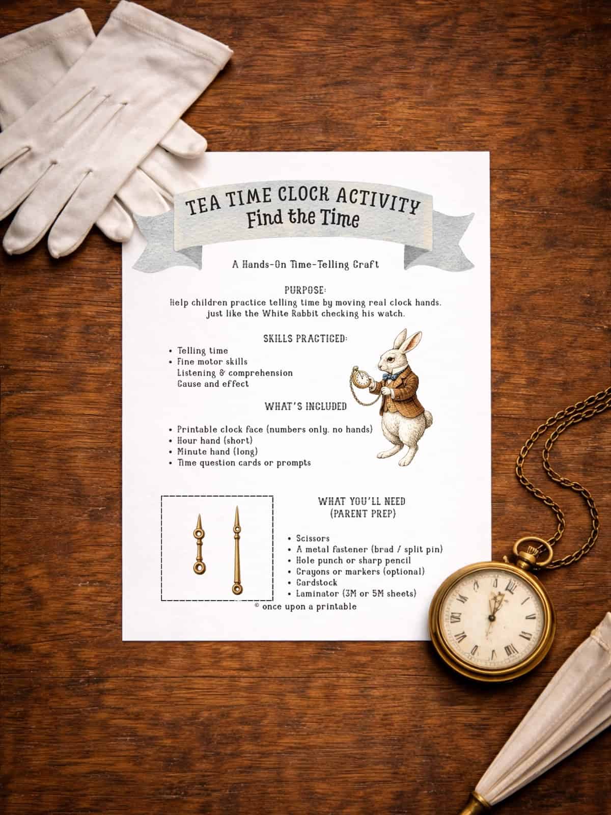 New Year's eve printables white rabbit's clock activity page. 