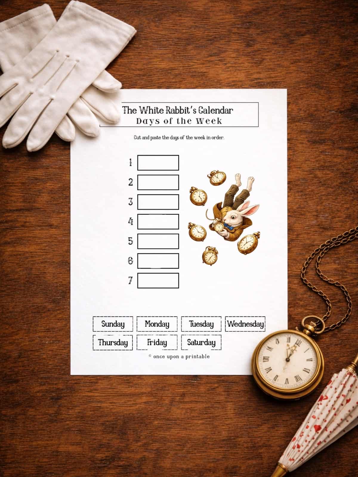 New Year's eve printables days of the week activity page. 