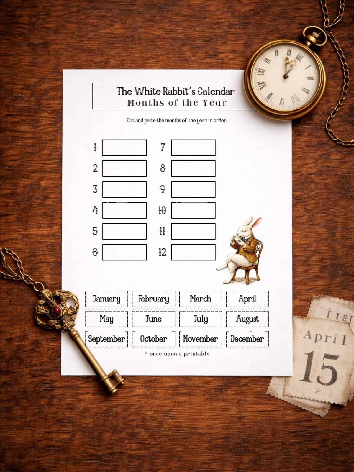 New Year's Eve printable months of the year activity page.