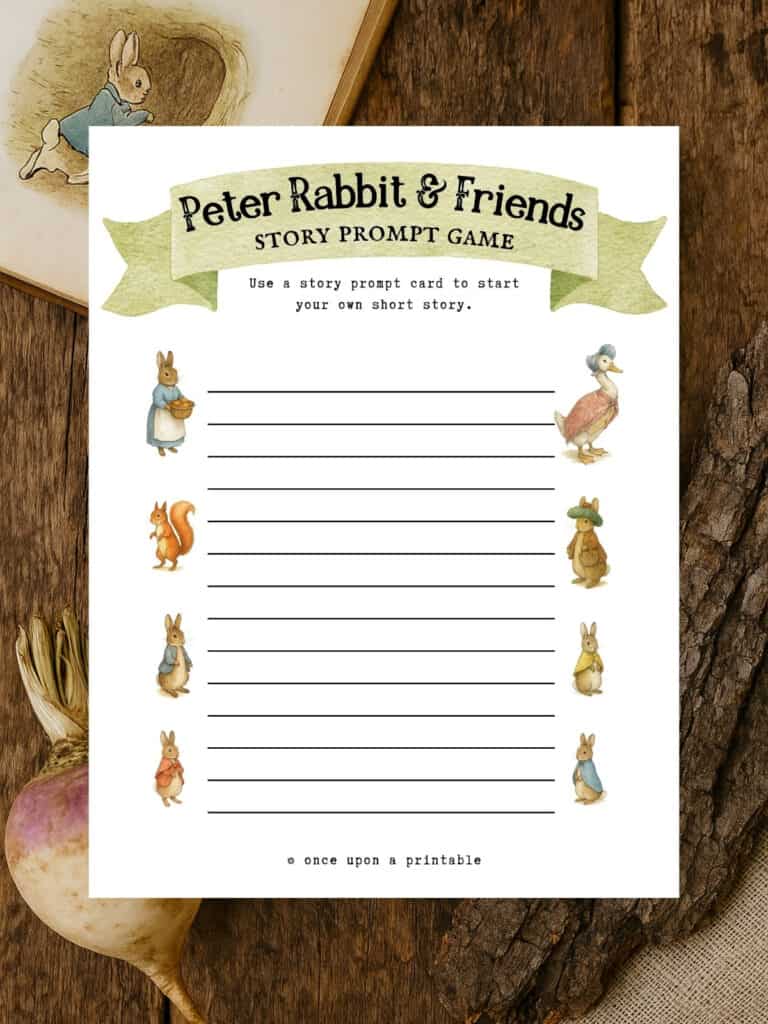Peter Rabbit and friends story prompt writing paper.