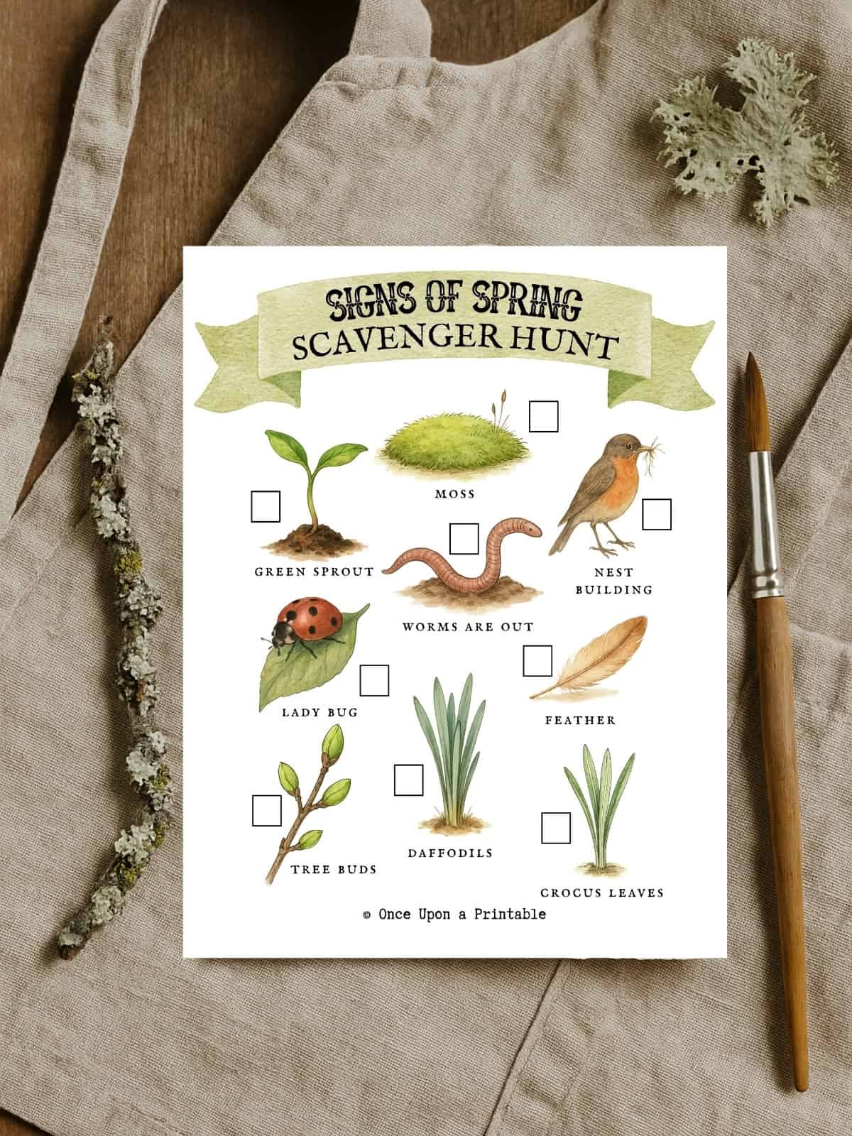 Signs of spring scavenger hunt printable for kids. 