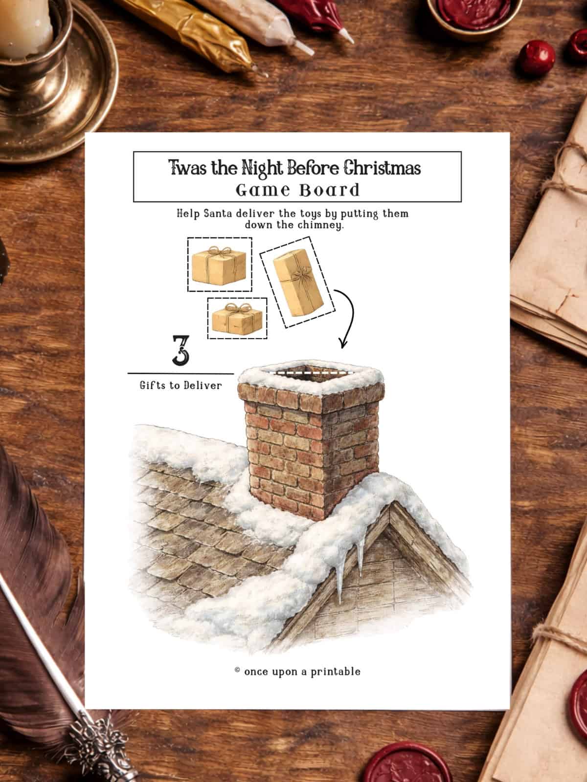 Twas the Night Before Christmas gift delivering board game printable.
