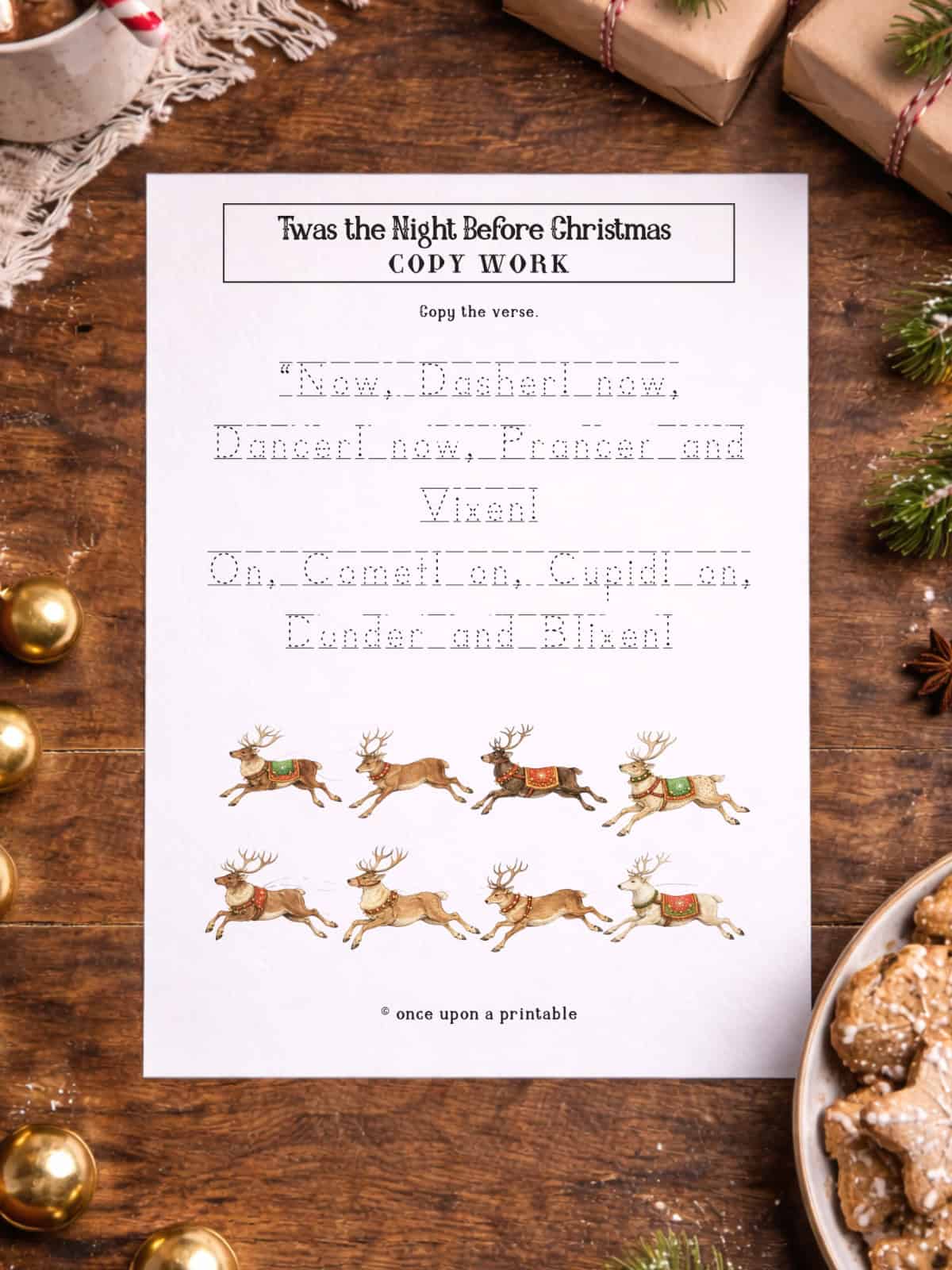 Twas the night before Christmas reindeer activity printable.
