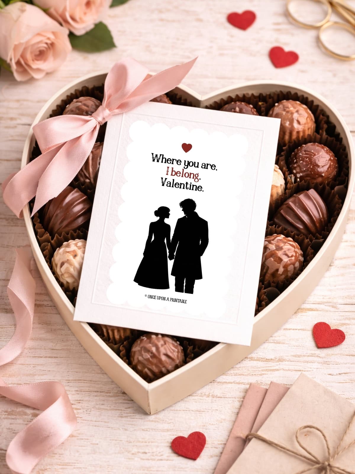 Jane Eyre Valentine's day card on a box of chocolates.
